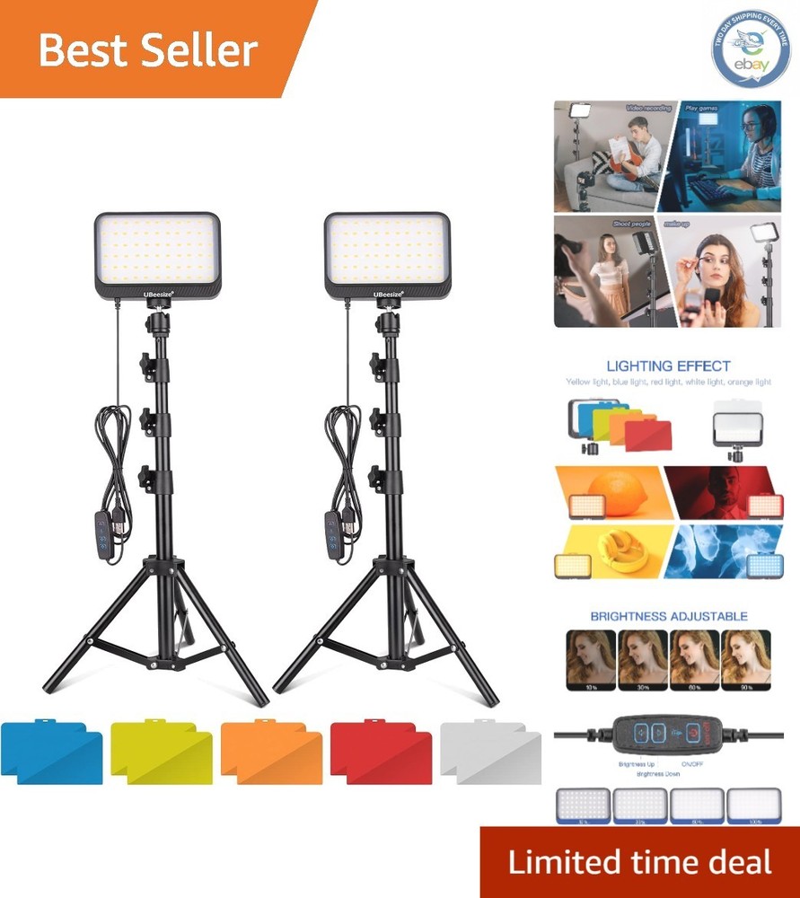 2Pcs Dimmable LED Light Kit with USB Power and Adjustable Tripod for Streaming