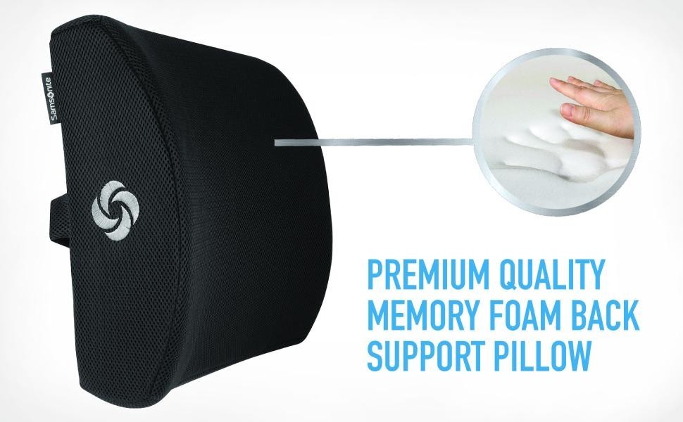 Samsonite Memory Foam Ergonomic Lumbar Support Pillow Car/Work/Plane/Office