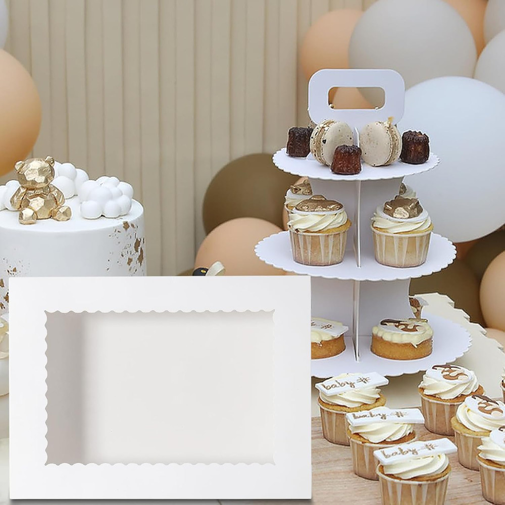 Half Sheet Cake Boxes with Cake Boards and Window - 6 Pack, White