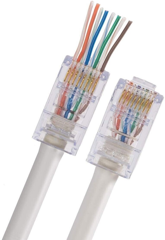 RJ45 Network Cables Modular Plug CAT5e UTP Connector End Pass Through 100 pc Jar