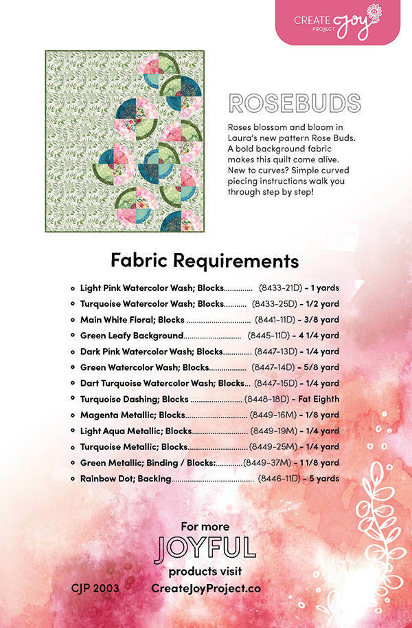 Moda Moody Bloom ROSE BUDS CJP 2003 - 70" x 80" Quilt Pattern