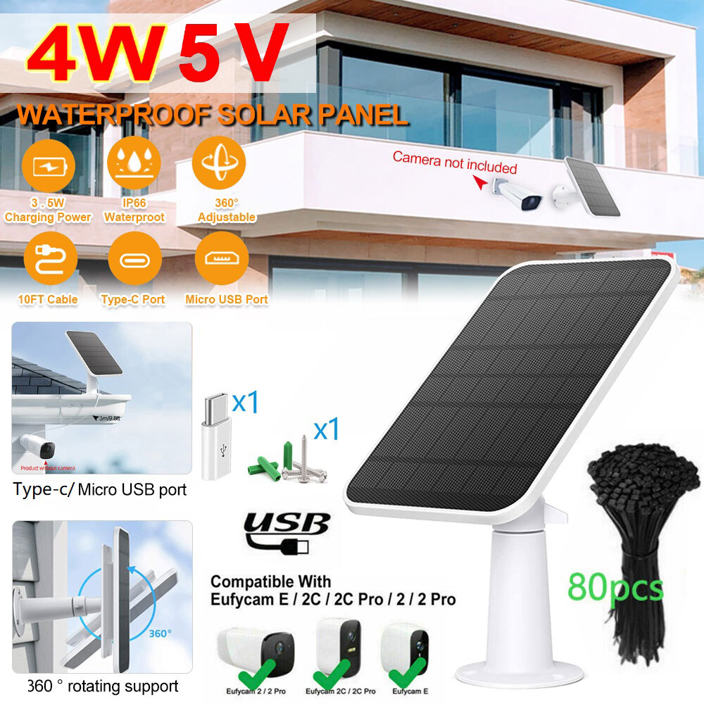 1-4Pcs 5V Solar Panel Charger for Eufy Eufycam Cam E/2C/E/2 Pro Security Camera