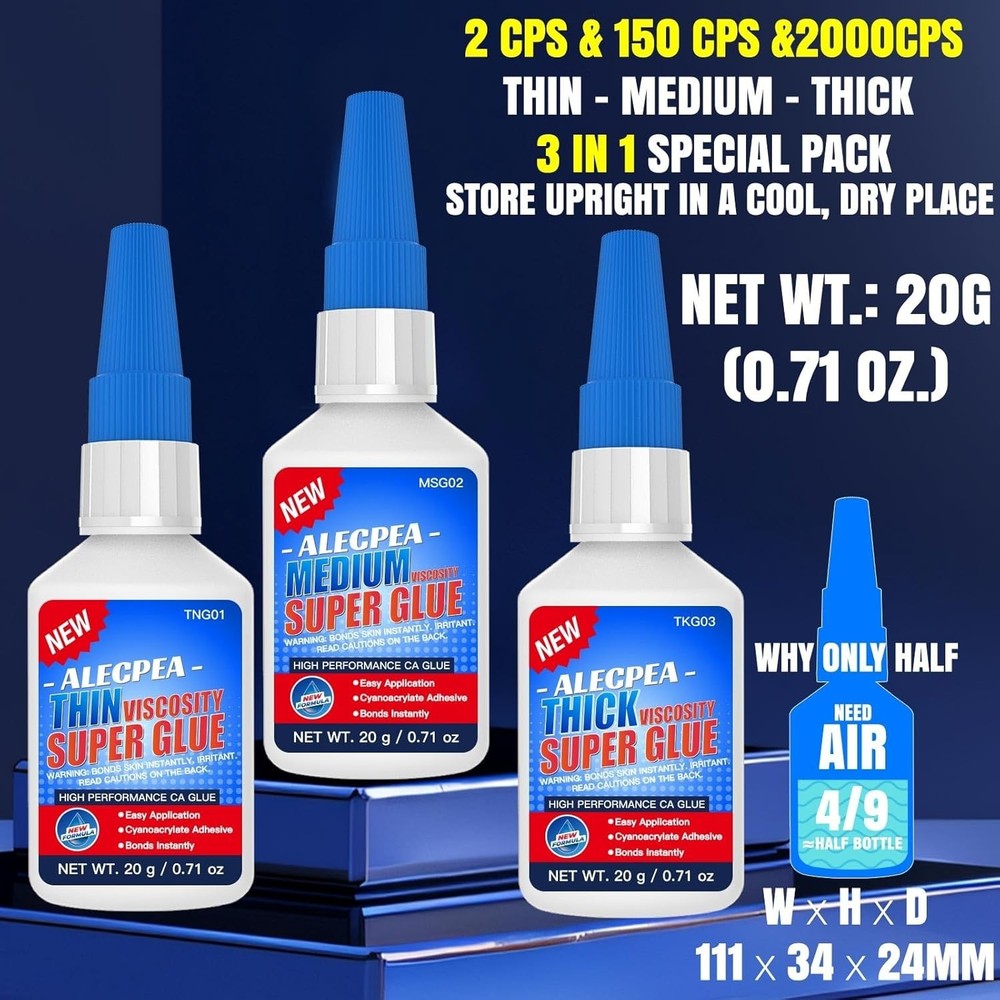 3 Viscosities CA Glue: Thin, Medium & Thick - Perfect for Every Project
