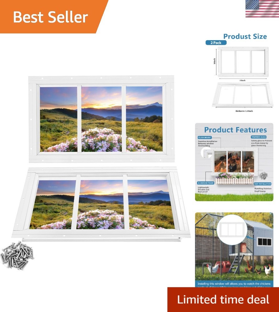 Durable 2 Pack Transom Windows - White Flush Mount, Perfect for Sheds & Coops