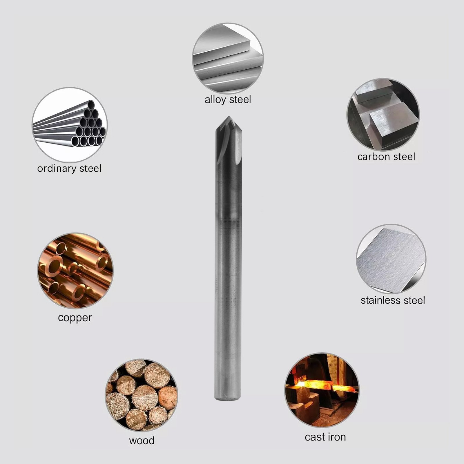 10PCS 1/4" 4 Flute 90 Degree Carbide Chamfer Mills - Single End - AlTiN Coated