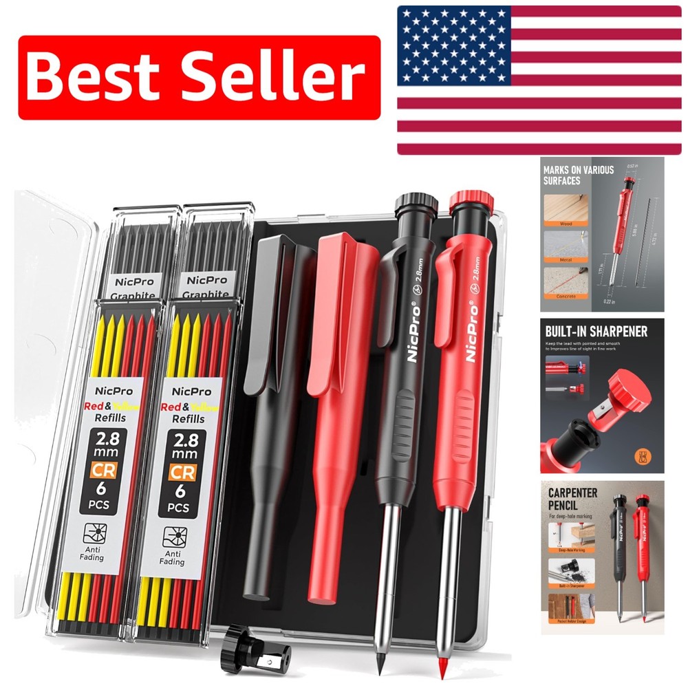 Versatile Carpenter Pencil Set: 2 Pencils, 26 Refill Colors & Handy Sharpener