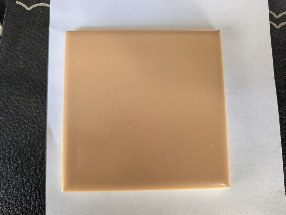 2 pc American Olean Encaustic #85 Apricot Ceramic Tile 4-1/4" Square Matte 1950s