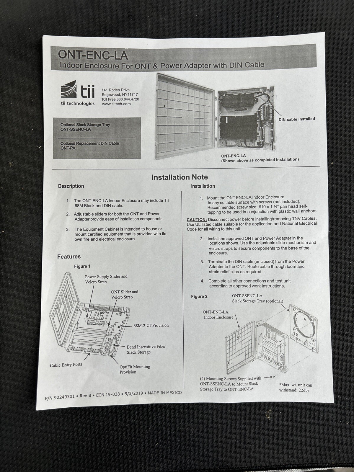 Tii Technologies ONT-ENC-LA Indoor Optical Network Terminal Enclosure for ONT