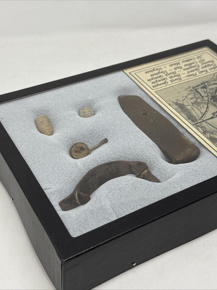 Civil War Artifacts, Butt Plate, Guard, Tompian Mounted In Display Case