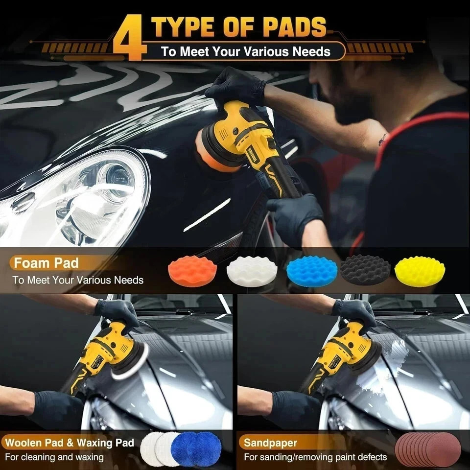 Cordless Buffer Polisher Kit for Dewalt 20V Battery (No Battery), 6-Inch Orbita