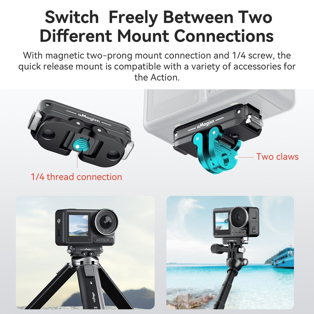 Metal Quick Release Mount Dual Interface Base for DJI Osmo 360/Action5/4/3