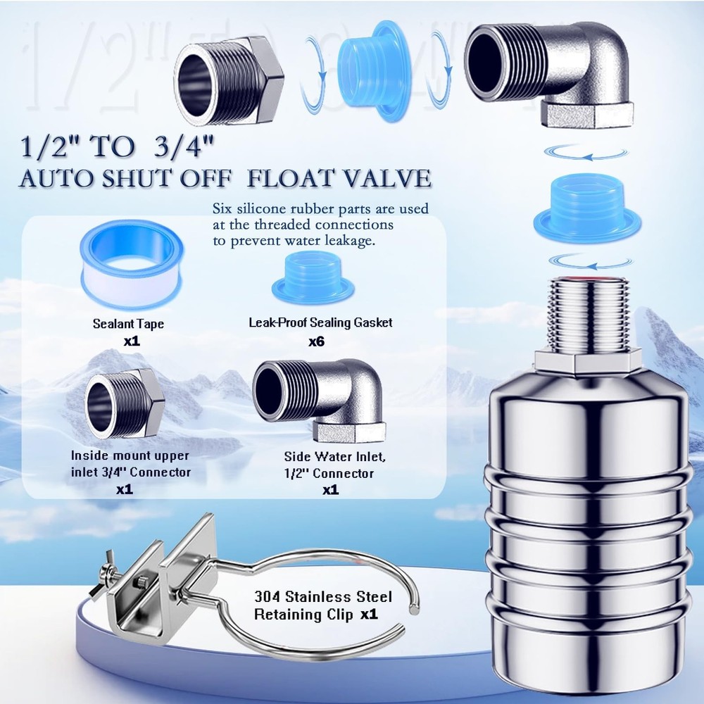 Float Valve,1/2" to 3/4'' water level control float valve, 304 Stainless Stee...
