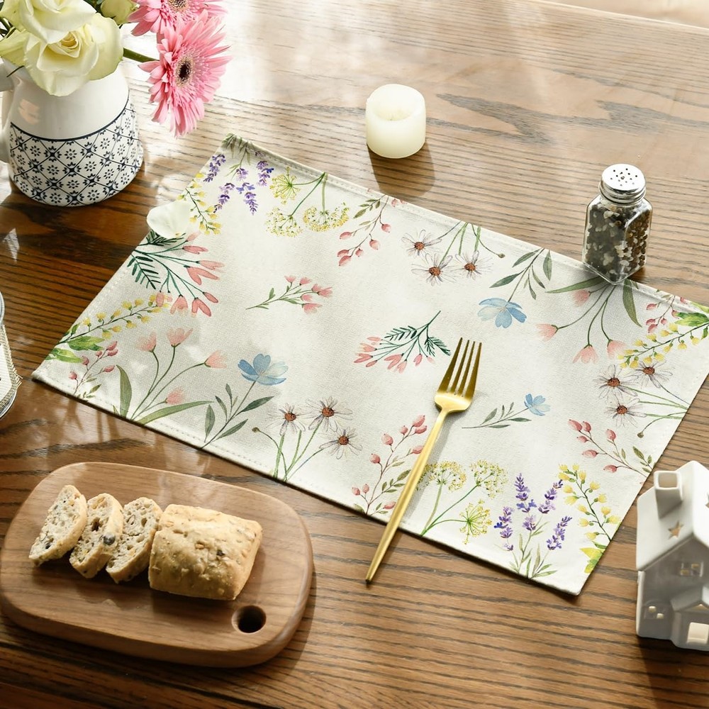 Artoid Mode Flowers Floral Summer 12" x 18", Rectangular 4 Pcs, Beige