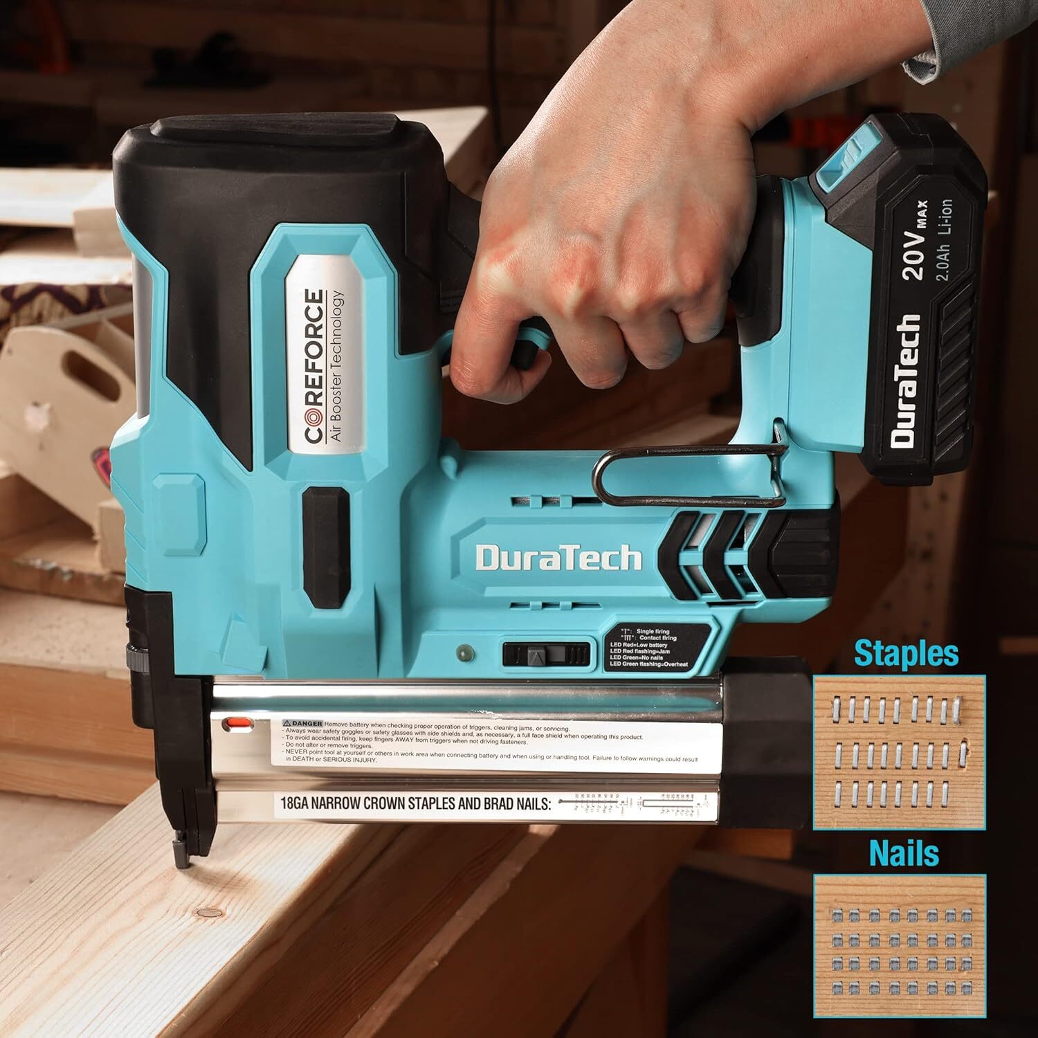 DURATECH 2 IN 1 Cordless Brad Nailer Battery Powered/18 GA Nail Battery Pack USA