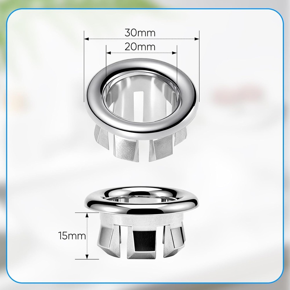 Sink Overflow Ring, 4-Pack Universal Fit Chrome Basin Trim Ring – Easy Install