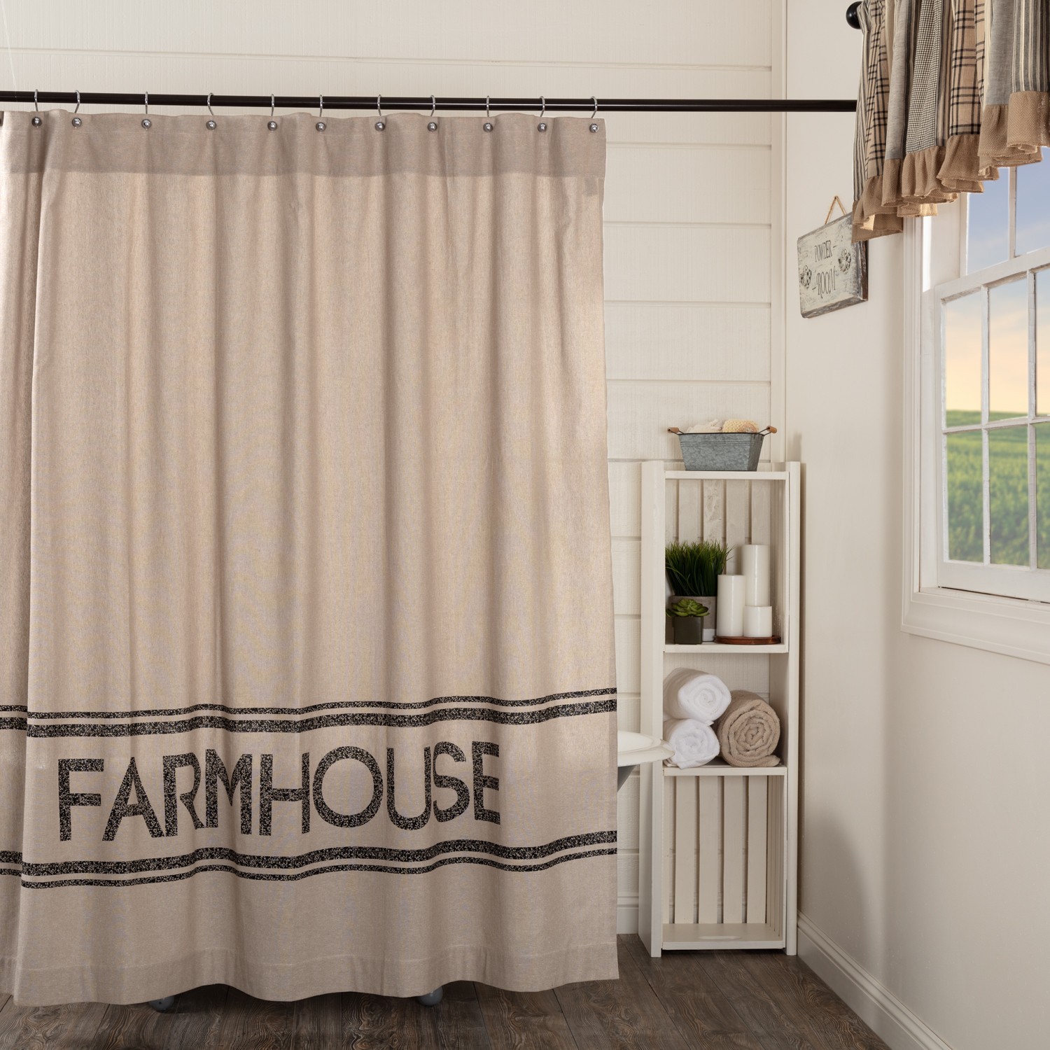 Sawyer Mill Charcoal Farmhouse SHOWER CURTAIN 72X72 Country Primitive VHC