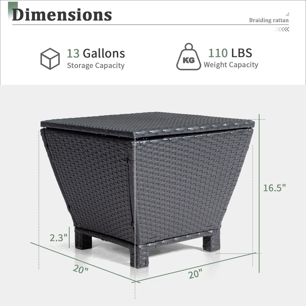 Garden 2 in1 Indoor Wicker Side End Table with Storage Trapezium Container