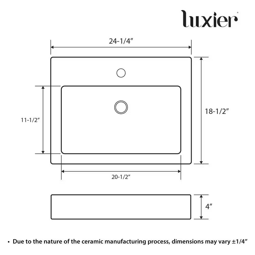 Modern 24 In. Rectangular Bathroom Ceramic Vessel Sink in White