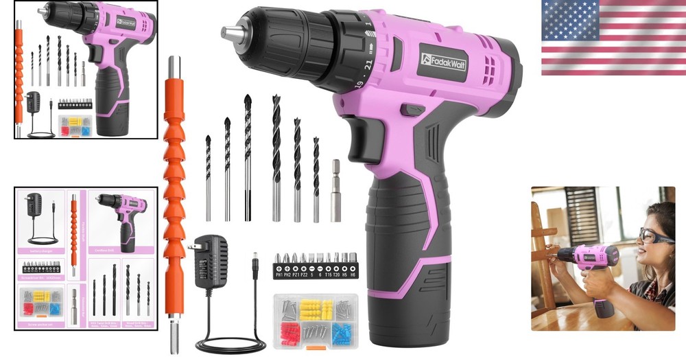 High-Performance 12V Pink Drill Set with Keyless Chuck - Versatile for Home Use