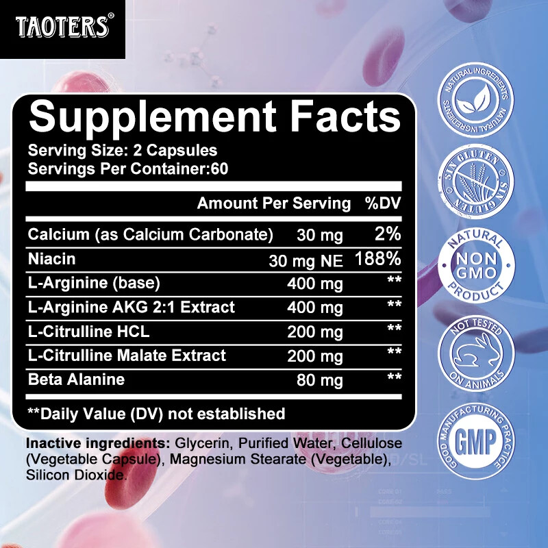 L-Arginin Complex 1200 MG, Extra Strength Nitric Oxide &Circulation Boost,60/120