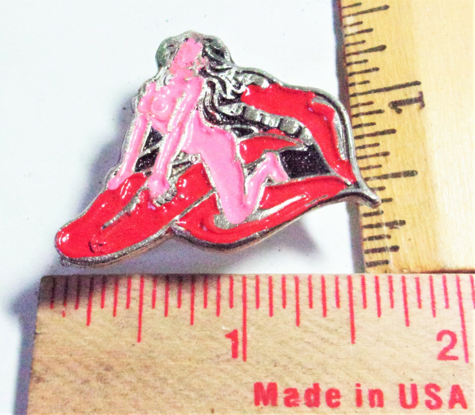 Tongue Rider pin vintage novelty sexual collectible old biker vest hat pinback