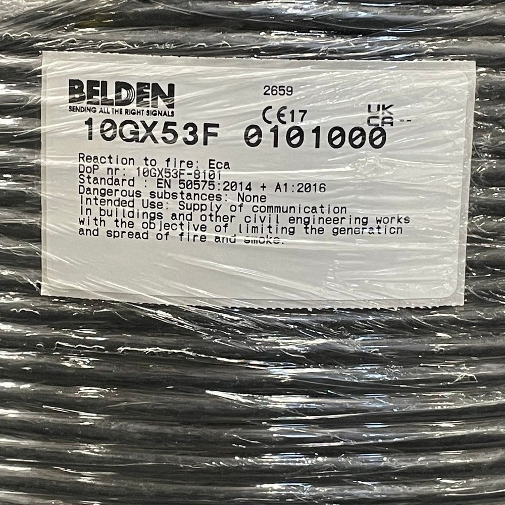 BELDEN 1000 ft CAT6A Plenum Shielded Cable, Black 10GX53F 0101000*