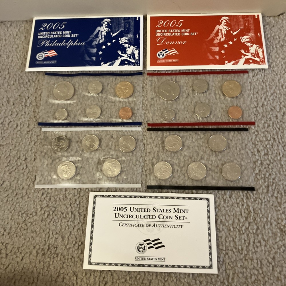 2005 US Mint Uncirculated Coin Set, P&D, 22 Coins, COA