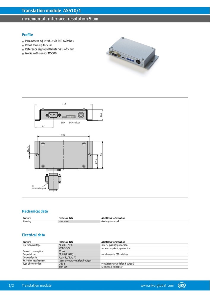 Siko AS510/1-0001 Linear Encoder Translation Module 5um Max. Resolution 24VDC