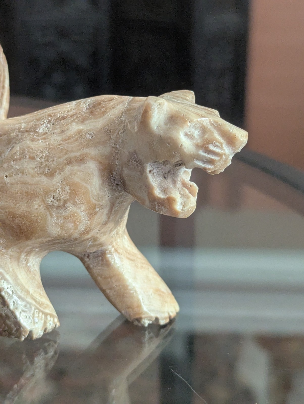 Vintage Carved Stone Panther Puma Cat Statue Figurine Mountain Lion Natural Art