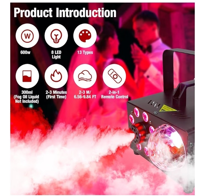 Professional 600W Fog Machine with Built-In LED Light Effects –