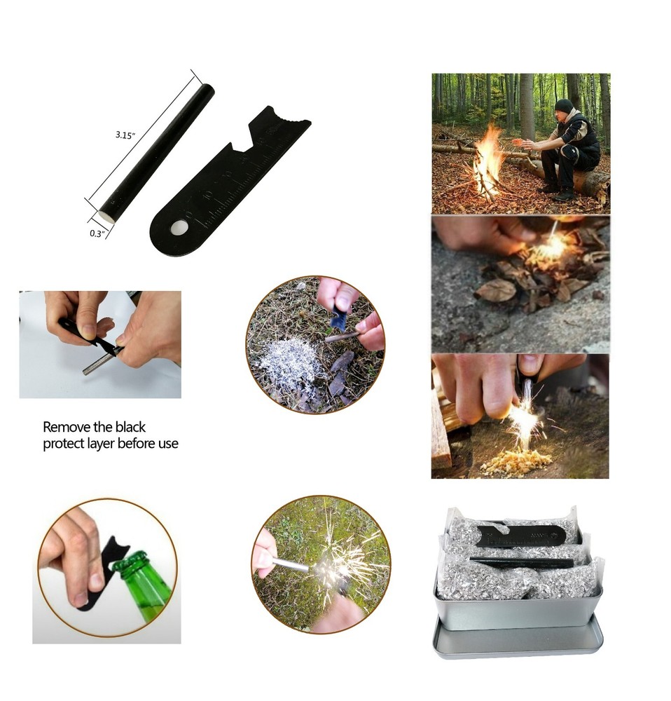 FireStarter Blower Magnesium FerroRods Striker MultiPurpose Tool SawWire WaxRope
