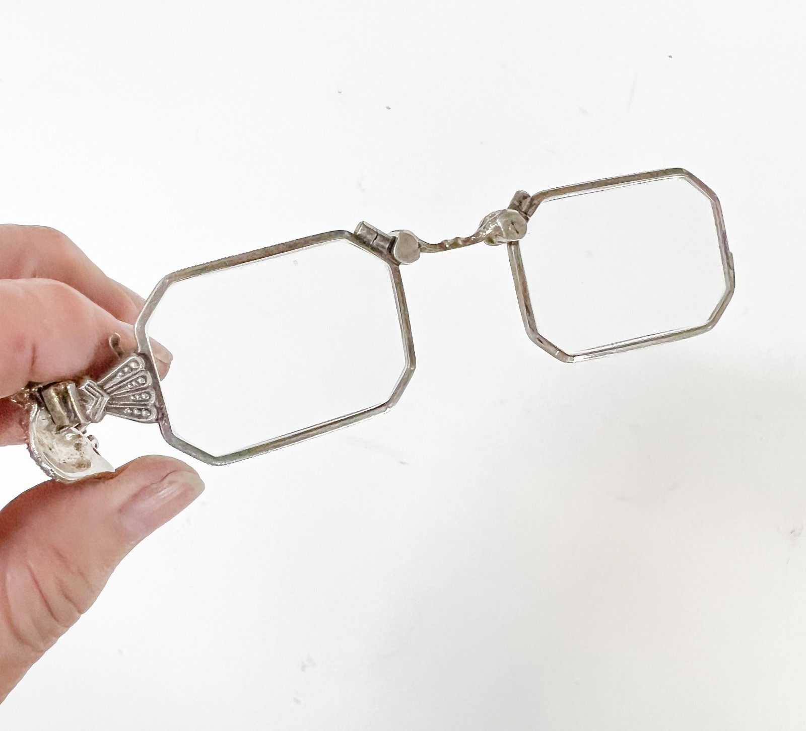 West German 835 Silver Marcasite Folding Lorgnette c1950-60