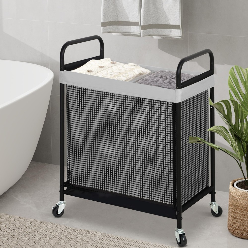 Laundry Hamper 2 Section, 100L Rolling Laundry Sorter Cart with Removable and...