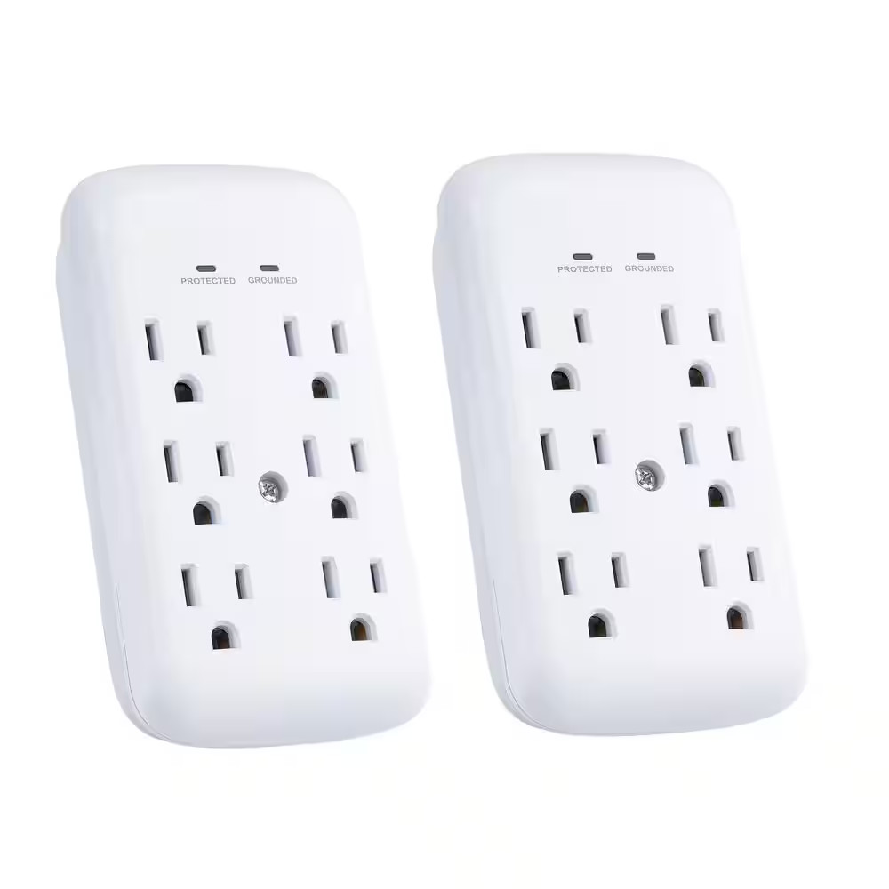 6-Outlet Wall Mounted Surge Protector, White (2-Pack)
