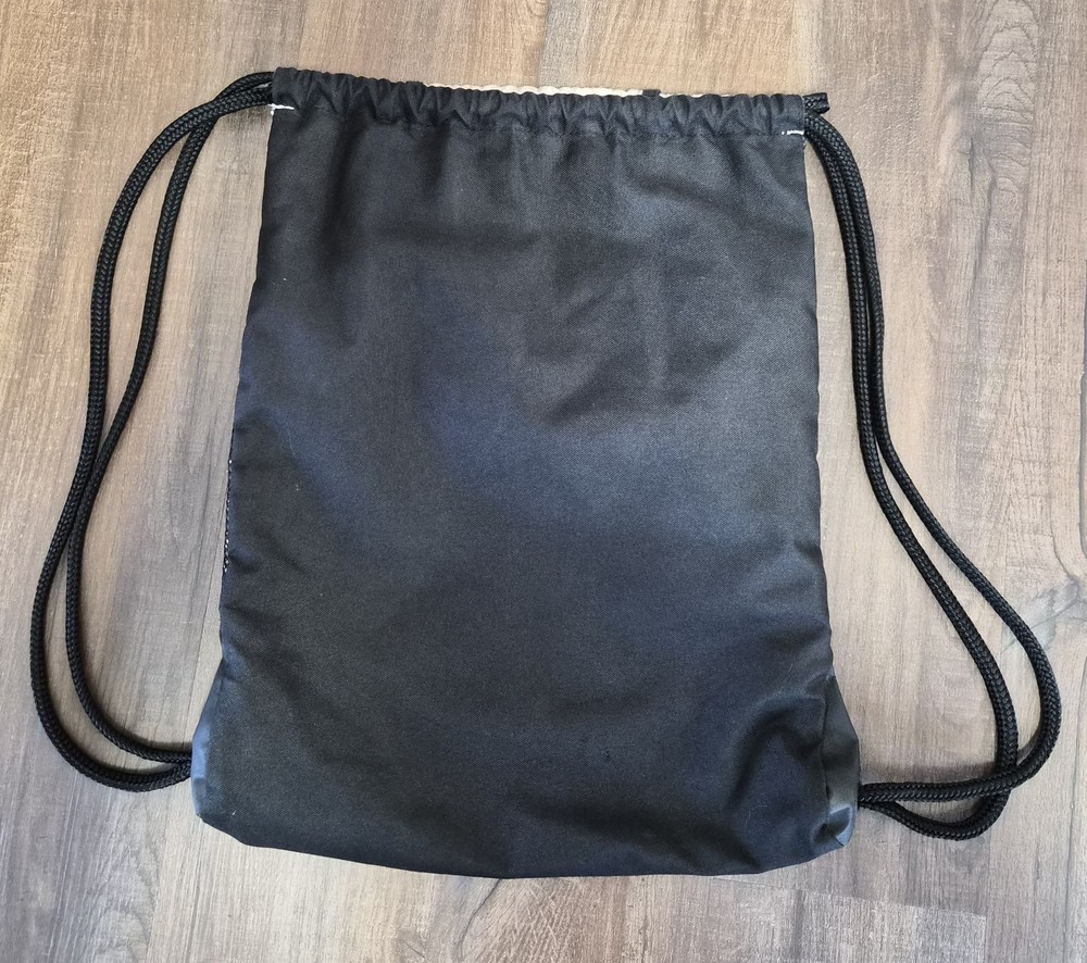 adidas Drawstring Gym Bag Black White Polyester Zip Adjustable Strap 3 Pockets