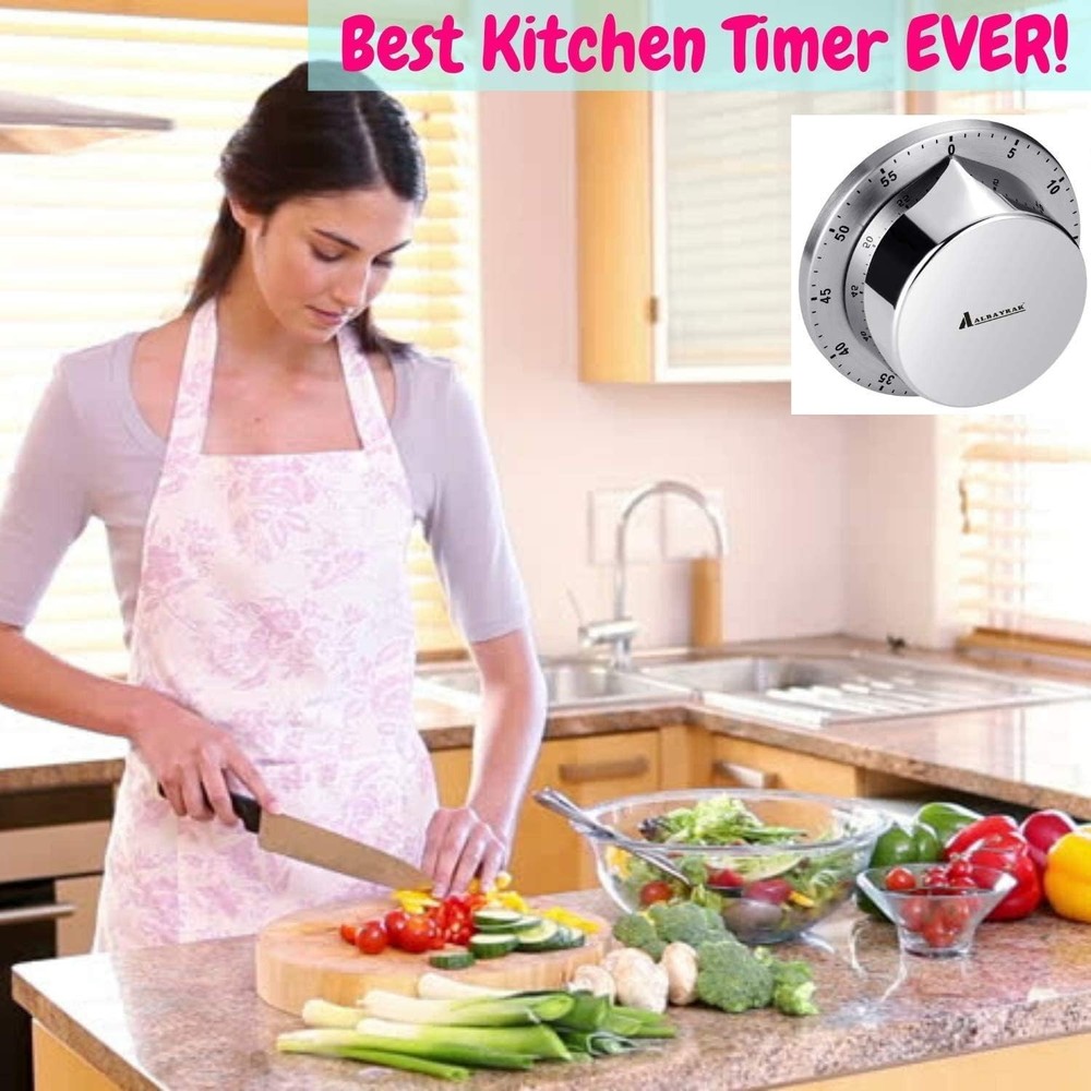 Magnetic Mechanical Kitchen Timer - Waterproof & Corrosion-Resistant - Silver