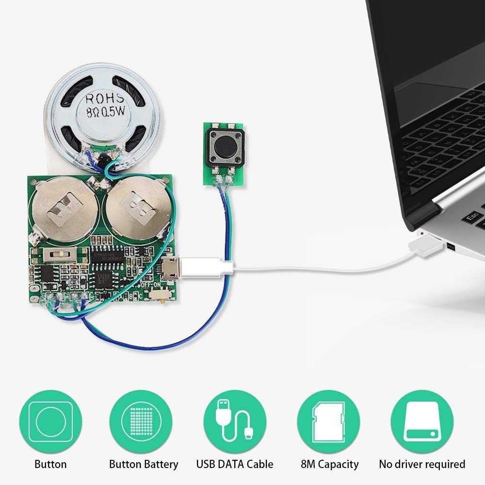 Recordable Sound Module, 8M USB Programmable Sound Chip with Speaker, Push Bu...