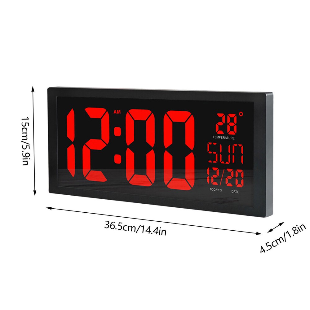 Large Digital LED Wall Clock with Time, Date, Day, and Temperature Display