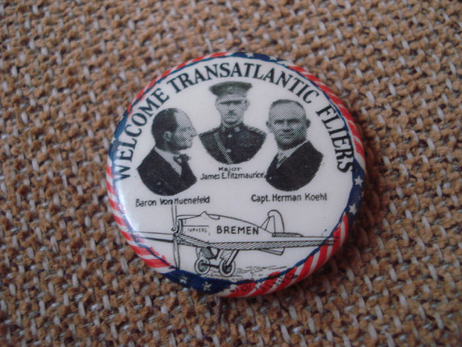 CELLULOID PINBACK WELCOME TRANSATLANTIC FLIERS BREMEN