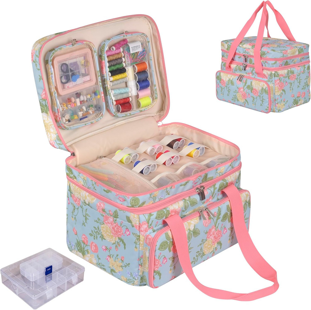 Sewing Accessories Organizer,Double Layer Sewing Storage Organizer Bag with 2 De