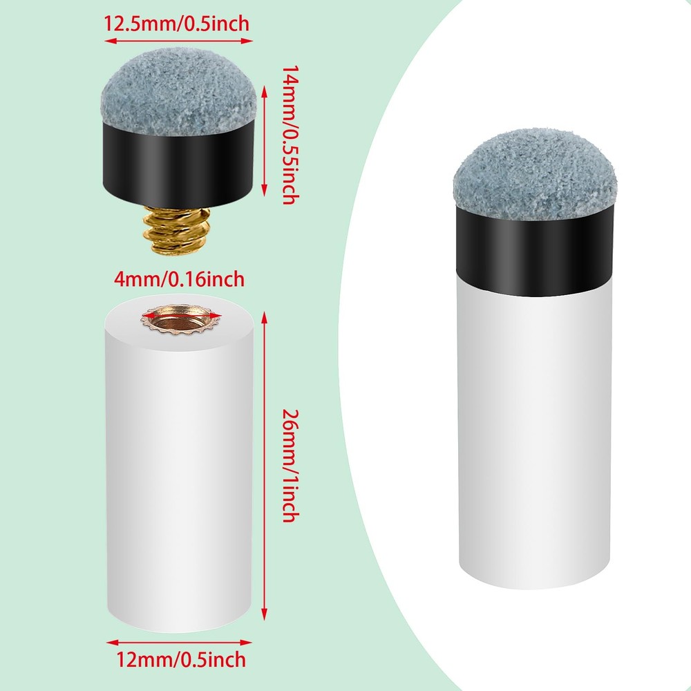 10 Sets Billiard Cues Tips Replacement with White Pool Cue Stick Ferrules, Sc...