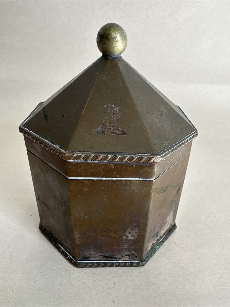 Silver Plated Octagon Lidded Canister with Unique Crest