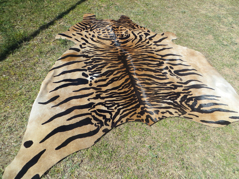 HUGE ! TIGER BENGAL print printed Cowhide Rug natural Cow Hide Skin beige zebra
