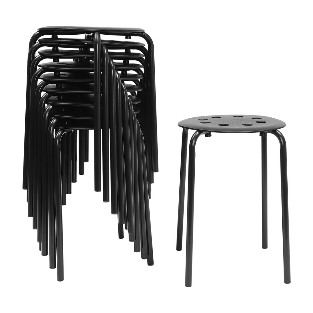 Set of 10 Portable Plastic Stack Stools 17.5" Height Backless Classroom Seating