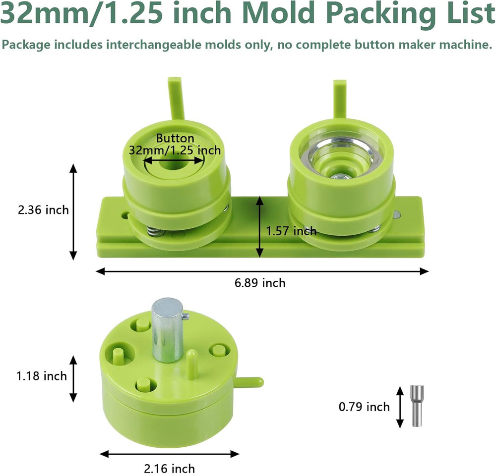 1.25 Inch/32Mm Button Mold, Interchangeable Die Mold for Slide Rail Button Maker