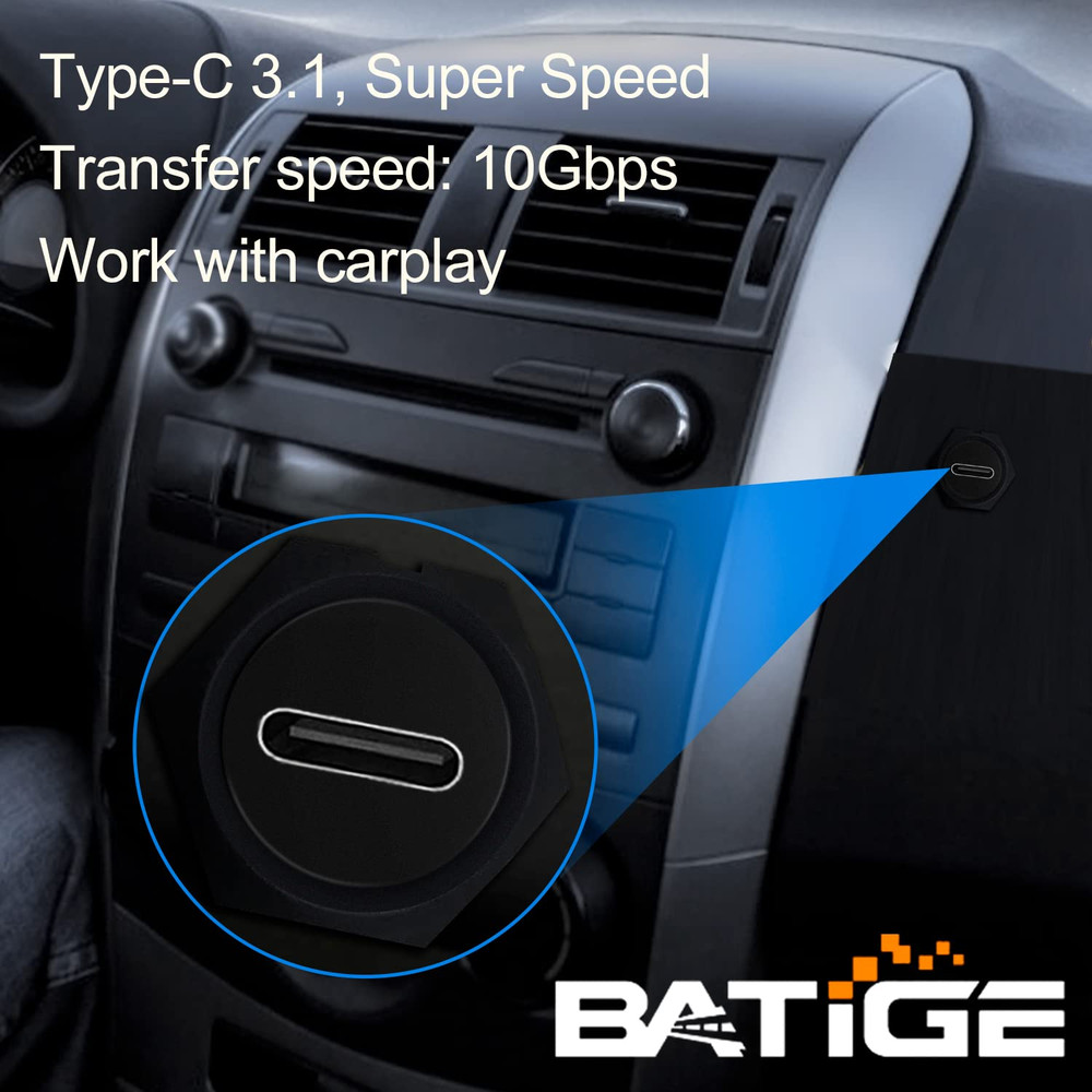 5/8" round Hole Small Type C 3.1 Car Flush Mount Cable USB C 3.1 Panel Mount Mal