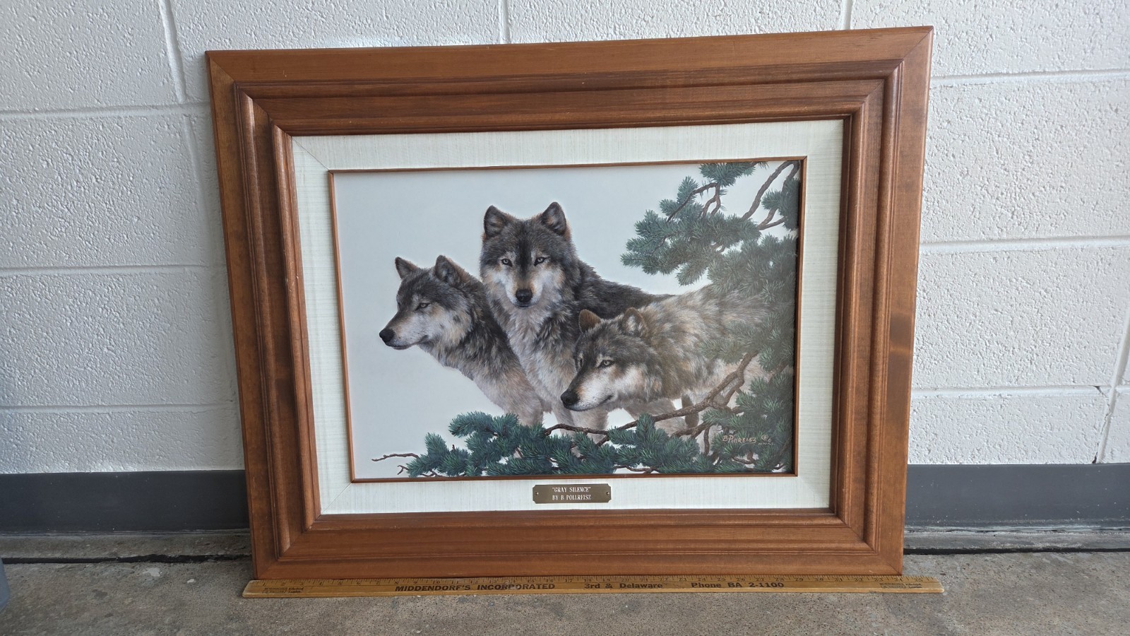 BRENDA POLLREISZ ORIGINAL OIL PAINTING " GRAY SILENCE" WOLVES LARGE