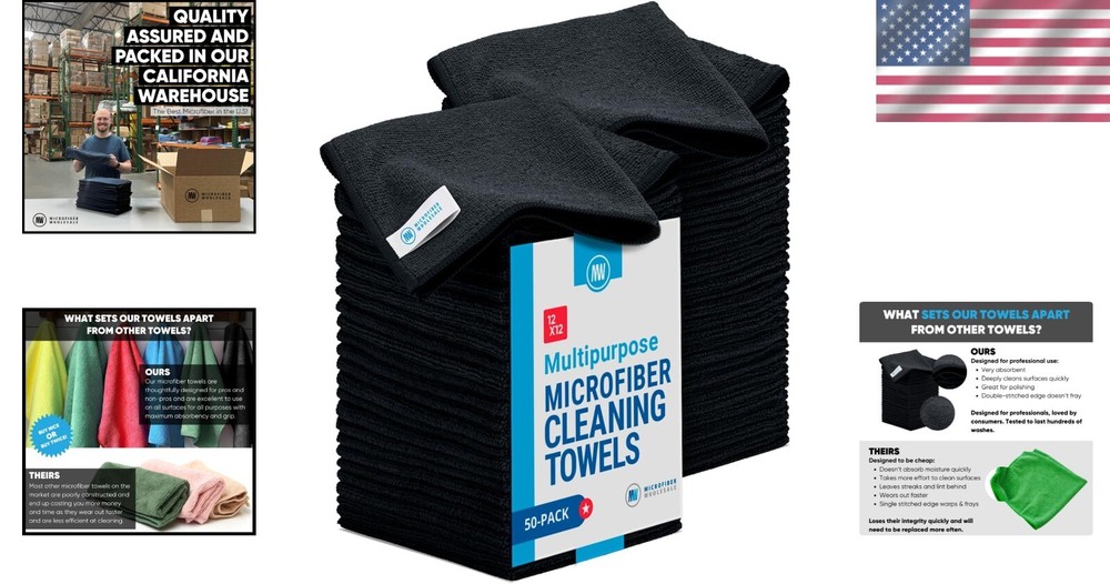 Versatile & Durable 50 Microfiber Cloths - Streak-Free Cleaning, All Surface Use
