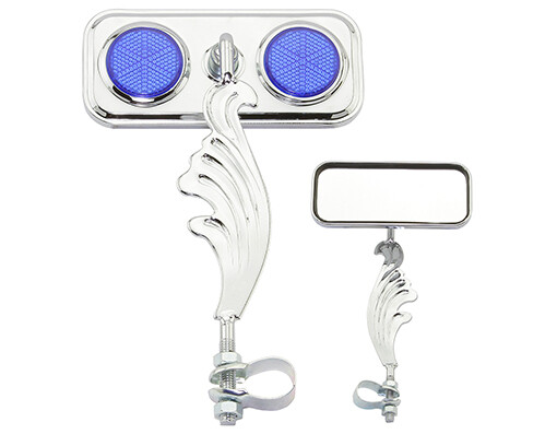 ONE Bike Rectangle Wing Mirror Chrome Right Blue Reflectors.