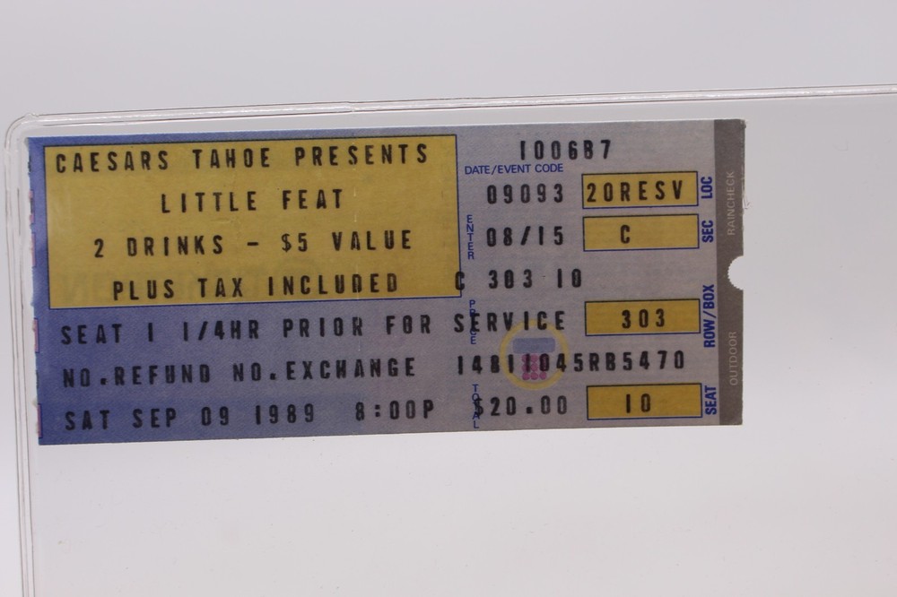LITTLE FEAT TICKET CAESARS TAHOE SEPTEMBER 9, 1989